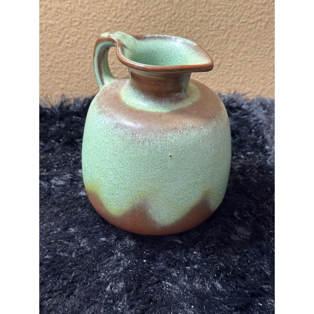 Vintage Frankoma Pottery Pitcher Green Brown Drip Glaze Small Jug 833 Stamped US